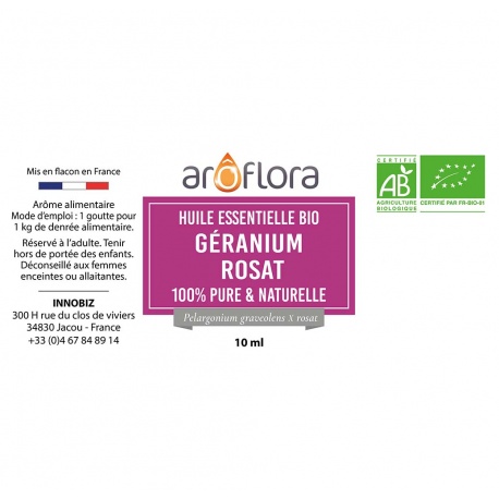 Huile essentielle BIO de Géranium rosat 100% pure et naturelle, 10ml