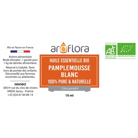 Huile essentielle BIO de Pamplemousse 100% pure et naturelle, 10ml